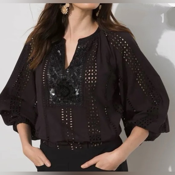 Chico's Tops - Chico’s Eyelet Embellished Black Tunic